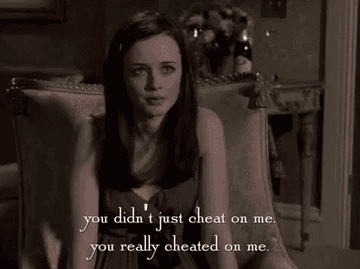 Person sitting in a chair, emphasizing a point: &quot;You didn&#x27;t just cheat on me, you really cheated on me.&quot;