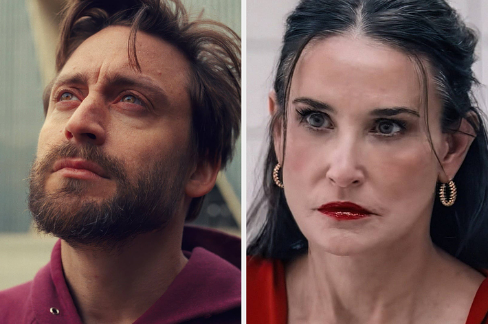 Kieran Culkin in "A Real Pain" and Demi Moore in "The Substance"