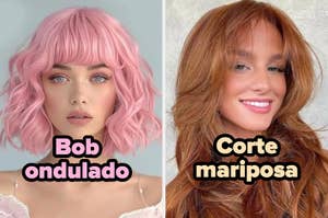 Dos mujeres posan mostrando peinados: a la izquierda, un bob ondulado; a la derecha, un corte mariposa