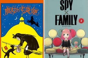 角野栄子さんの『魔女の宅急便』（左）と遠藤達哉さんの『SPY×FAMILY』第2巻