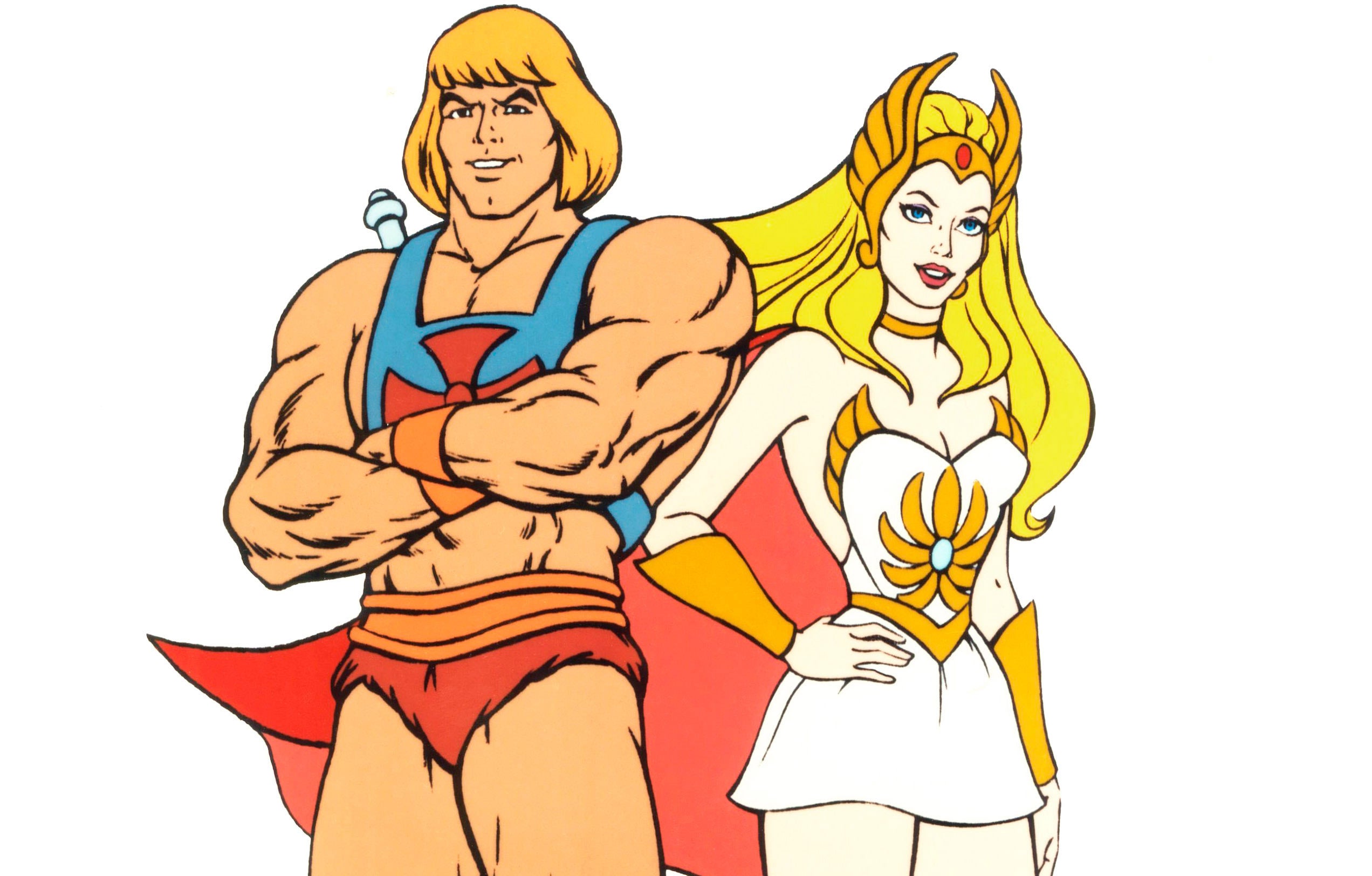 Two cartoon superheroes, 1 muscular with a reddish cape, the different successful a achromatic and golden outfit with a aureate headpiece, basal confidently