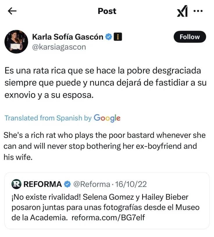Karla Sofia Gascon Allegedly Called Selena Gomez A Rat