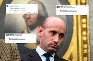 A person in formal attire stands against a blurred portrait; multiple tweets appear around them, asking about "America's new Golden Age."