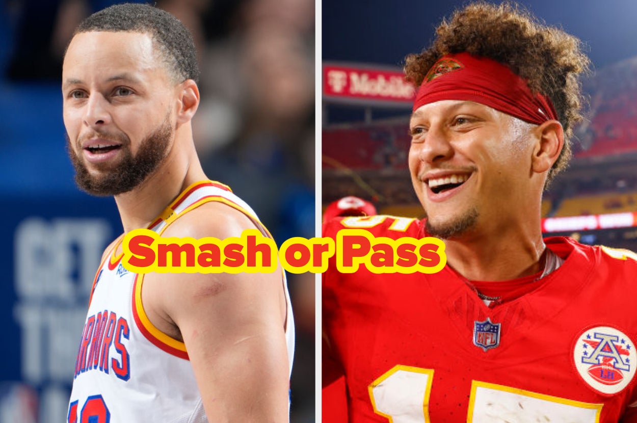 Two athletes are side by side, each in sports jerseys, with the text "Smash or Pass" overlaid