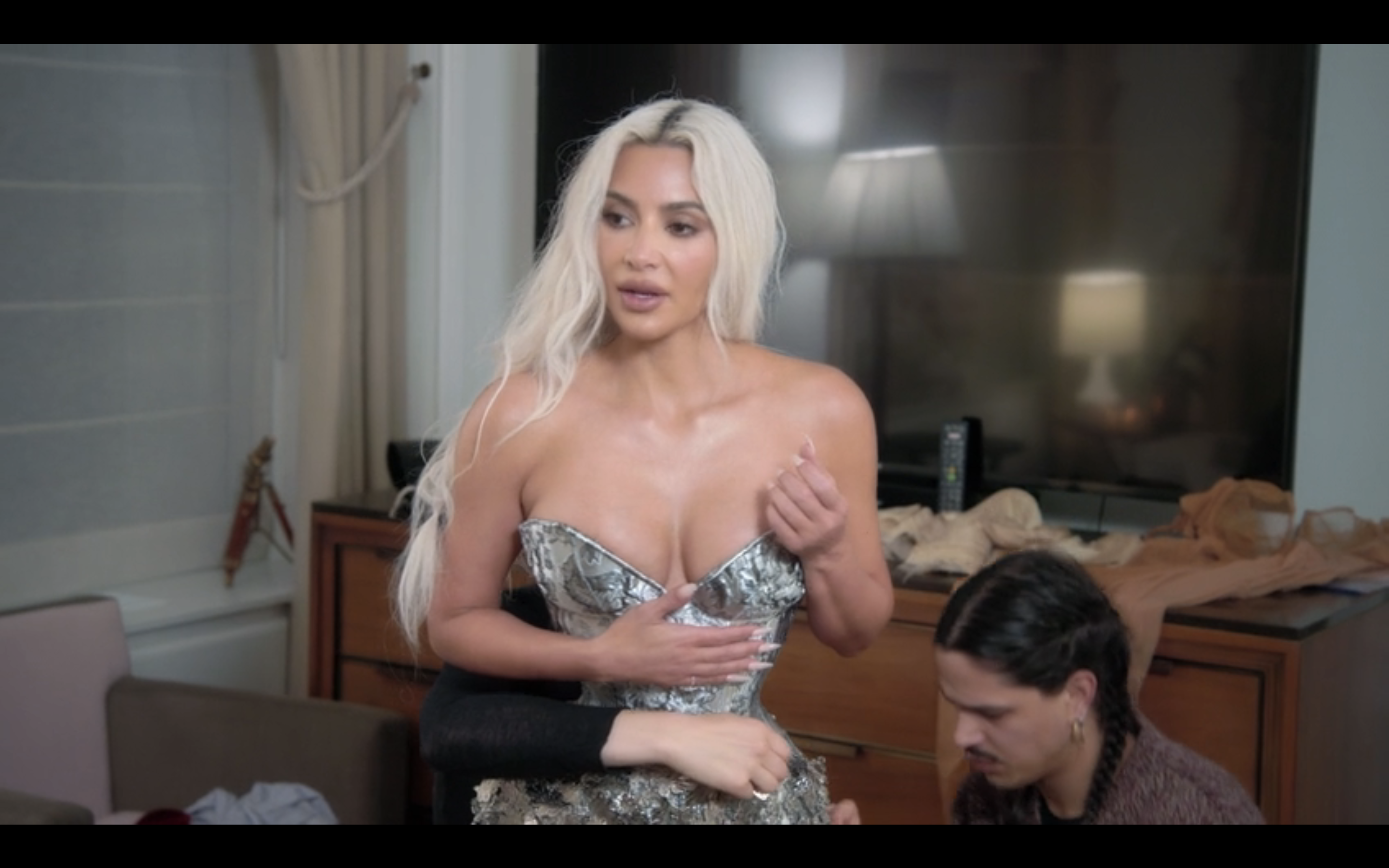 kim kardashian corset dress Kim Kardashian Wears Slinky Corset Dress on 'The Kardashians' Poster