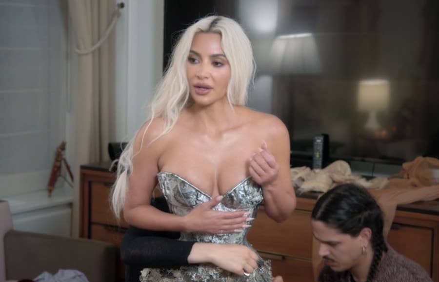 kim kardashian corset dress Kim Kardashian Wears Slinky Corset Dress on 'The Kardashians' Poster