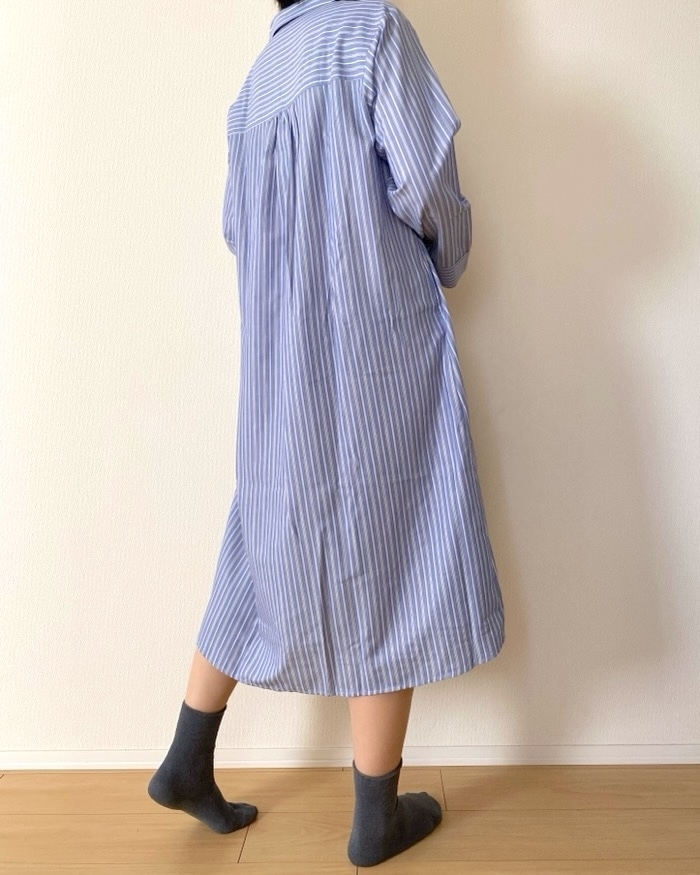 GUの「ストライプパジャマワンピース（長袖）+E」