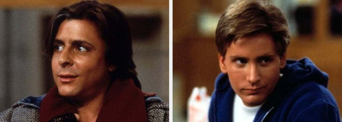 On the left, Judd Nelson as Bender in The Breakfast Club, and on the right Emilio Estevez as Andrew in The Breakfast Club