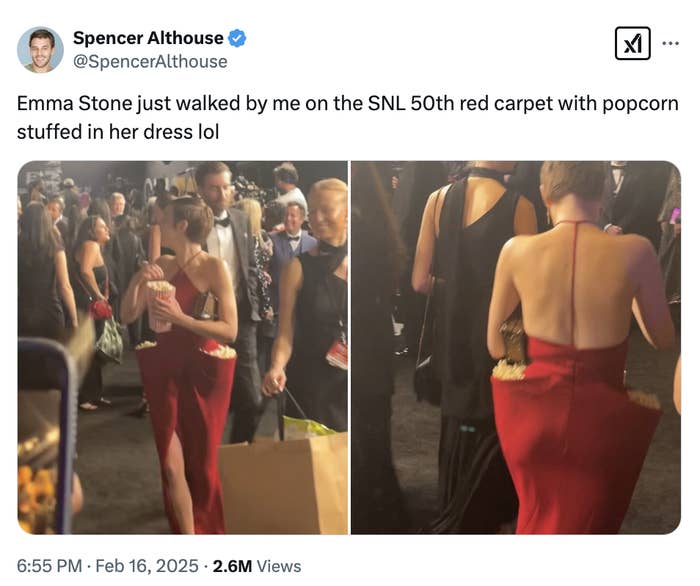 emma stone red dress snl Emma Stone's Popcorn Dress Is Being Called "Groundbreaking"