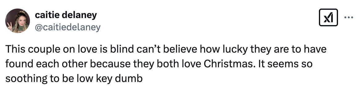 Tweet about a couple on "Love Is Blind" bonding over Christmas