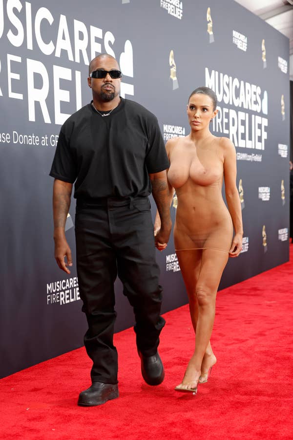 Bianca in a completely see-through dress with no undergarments as she walks down the red carpet with Ye