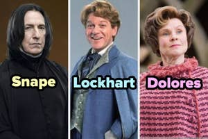 Tres personajes de una película: hombre con ropas oscuras, hombre con traje azul y mujer con chaqueta rosa de punto. Escena de fantasía