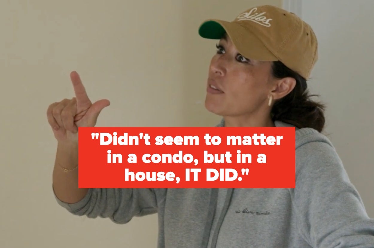 Person wearing a cap and hoodie gesturing; overlay text reads: "Didn't seem to matter in a condo, but in a house, IT DID."