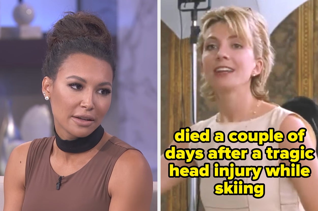 Two side-by-side images: Left, a cheerleader with text "the way she died is just horrible." Right, a man in a space uniform with text "Crushed to death."