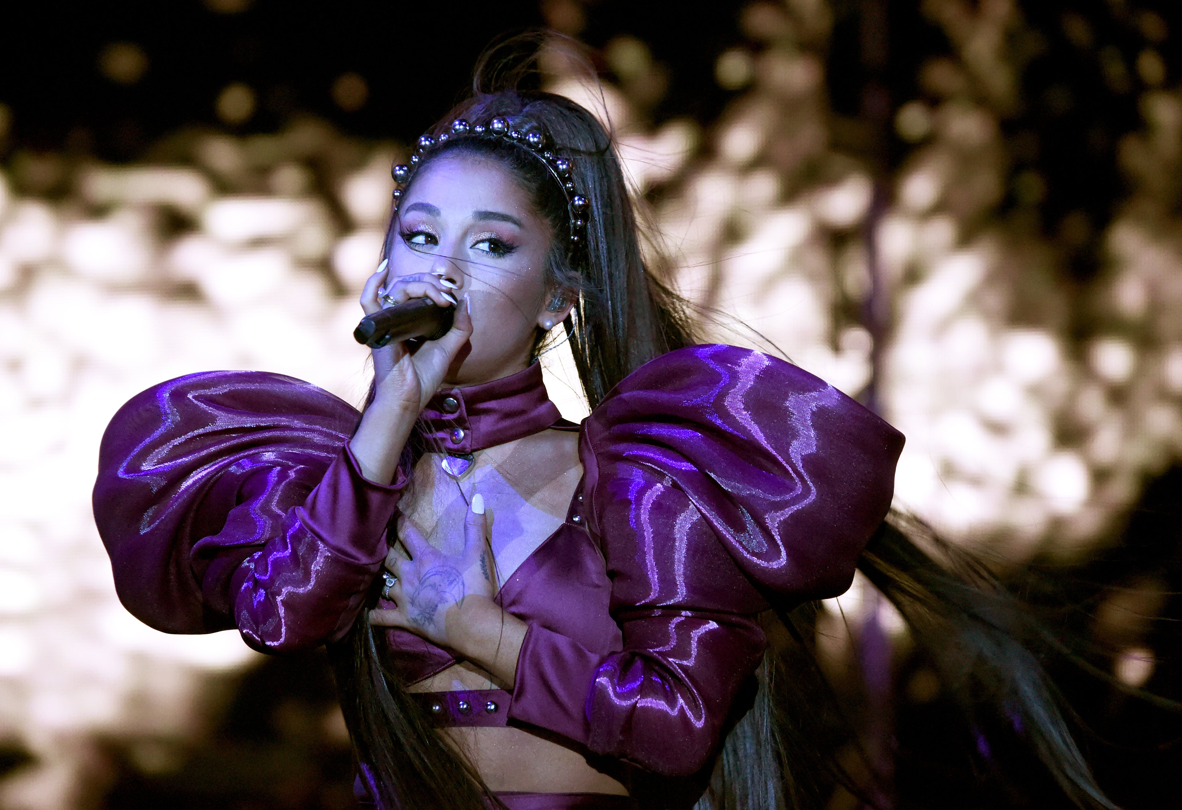 ariana grande the voice purple dress Ariana grande the voice purple outfit