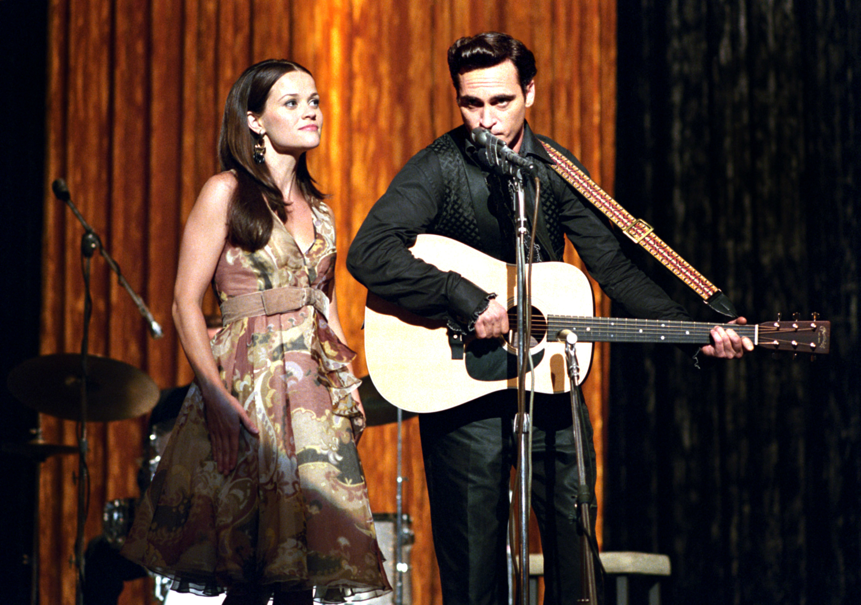 Reese Witherspoon as June Carter Cash and Joaquin Phoenix as Johnny Cash in &quot;Walk the Line.&quot;
