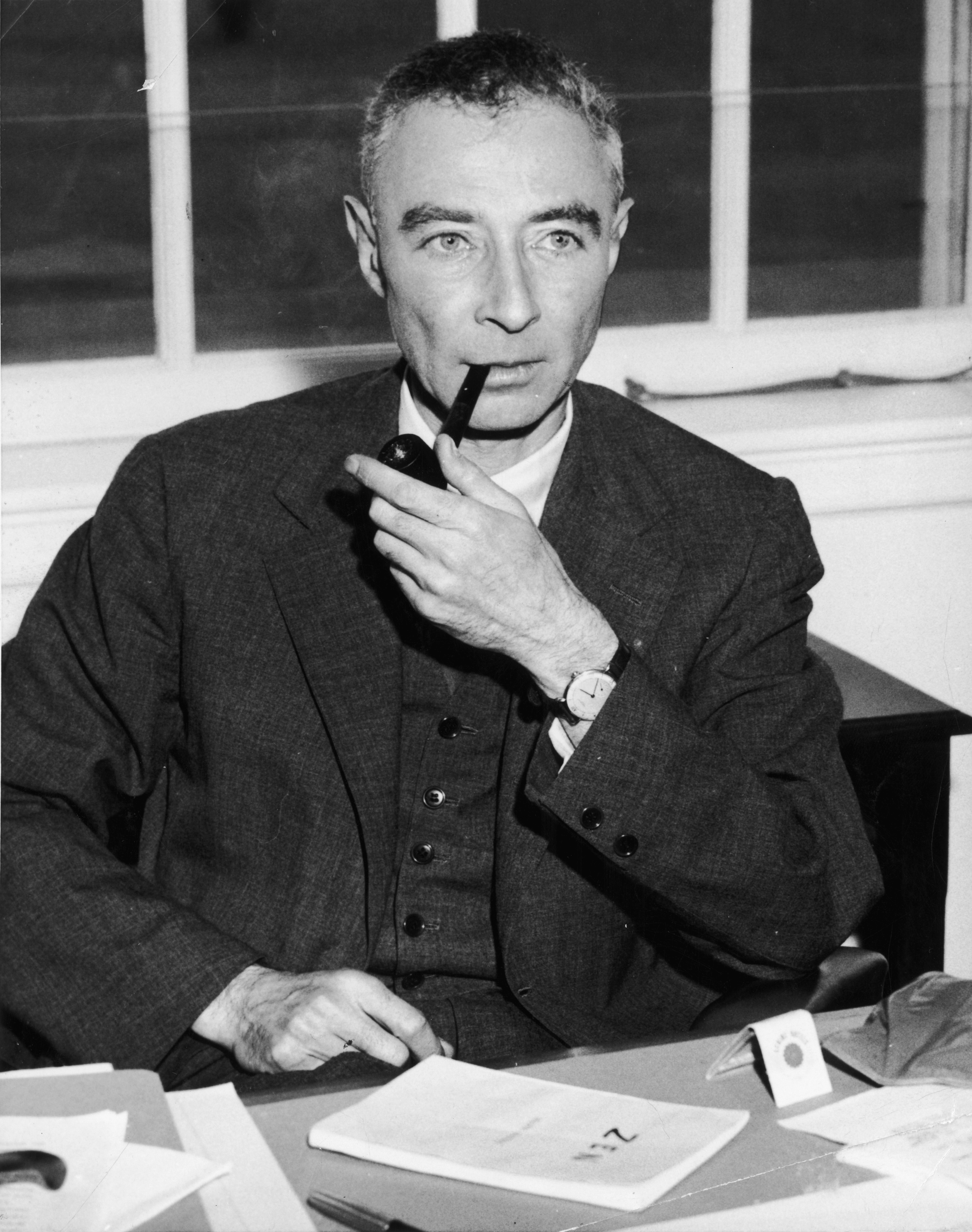 Portrait of J. Robert Oppenheimer.