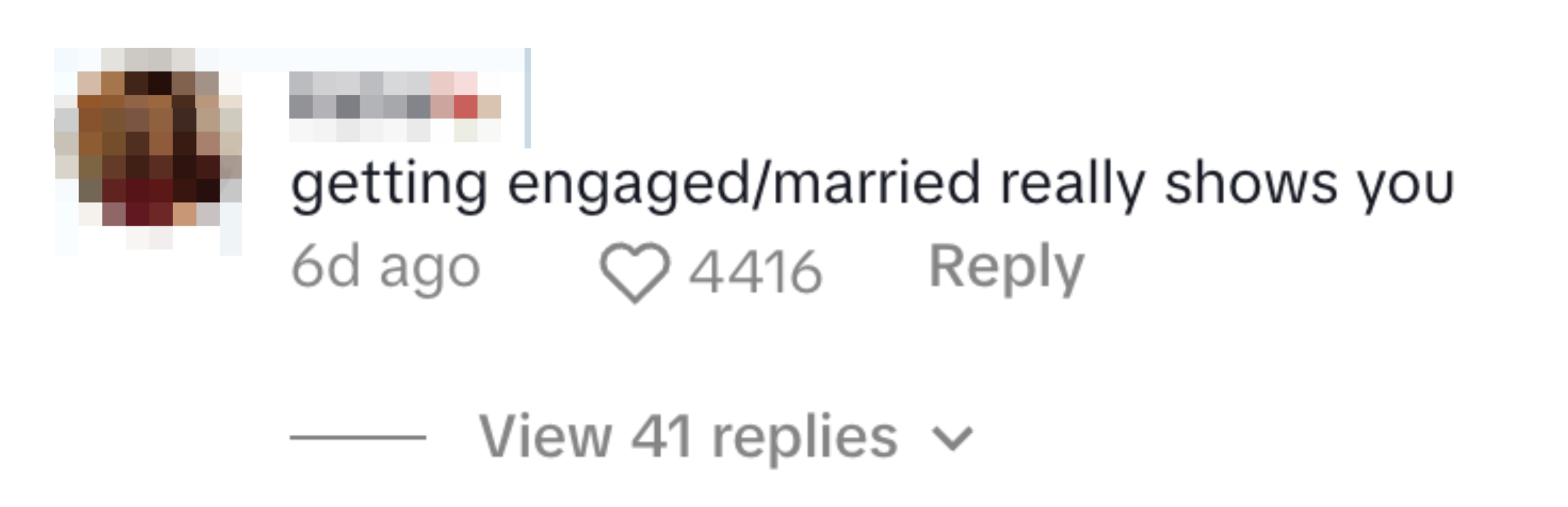 Kommentar av Katie: & quot; Å bli engasjert/gift viser deg virkelig & quot; med 4416 likes og 41 svar