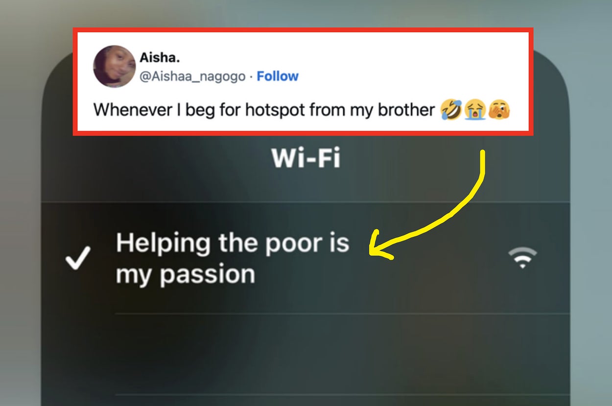 Wi-Fi network list showing "Helping the poor is my passion" as an available connection