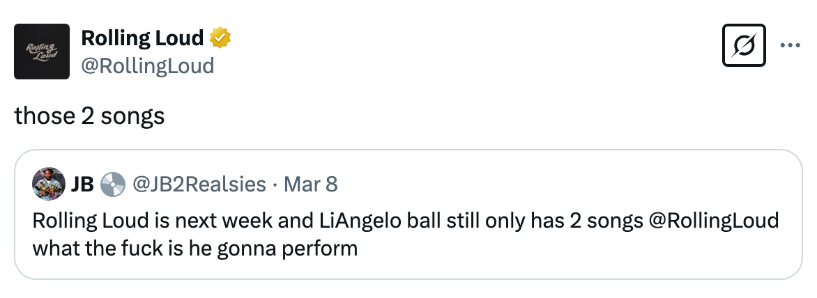 Rolling Loud tweets about a musician with only two songs for an upcoming performance