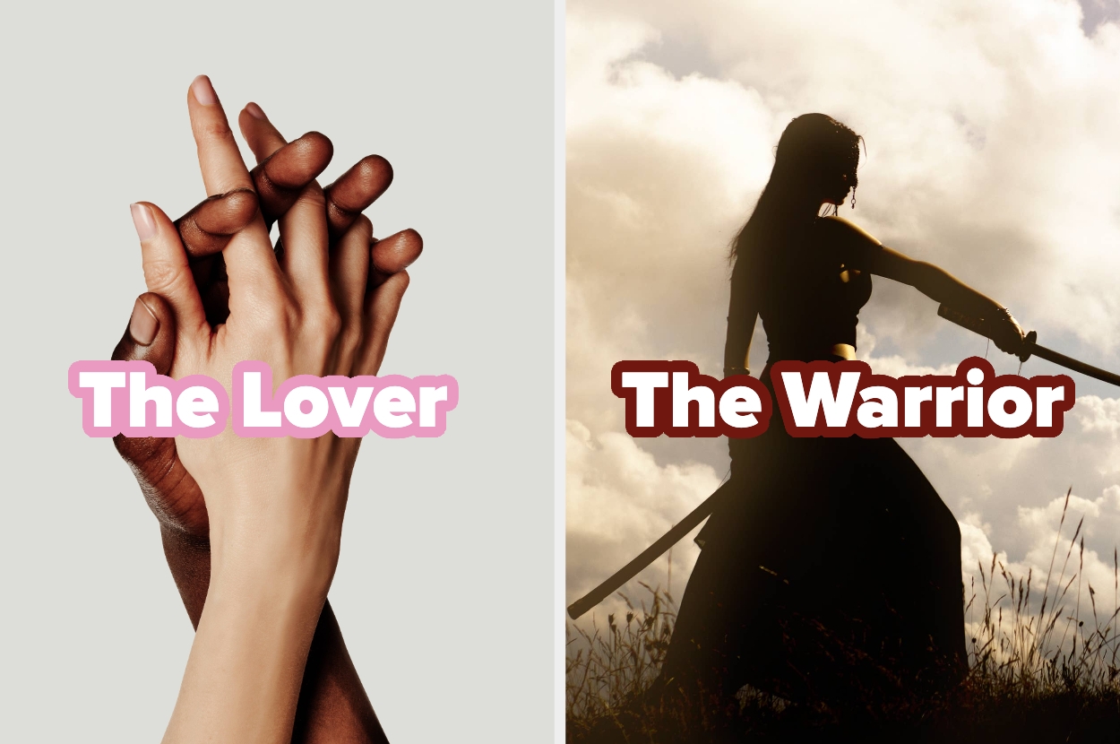 On the left, two hands intertwined labeled The Lover, and on the right, a silhouetted person with a sword labeled The Warrior