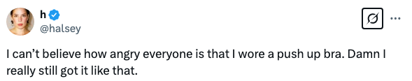 Tweet by Halsey expressing surprise at people&#x27;s anger over her wearing a push-up bra