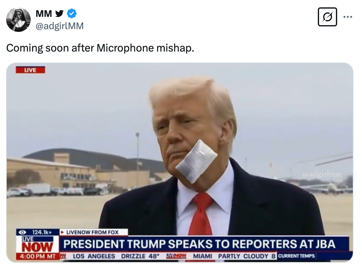 Parody image of Trump with a fake bandage on his face