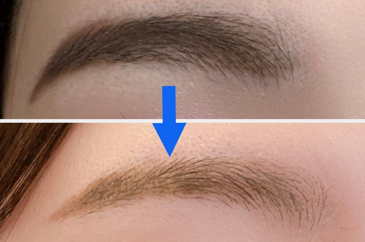 女性の大きな目のクローズアップ。しっかりとしたアイブローと長いまつげが特徴的です。