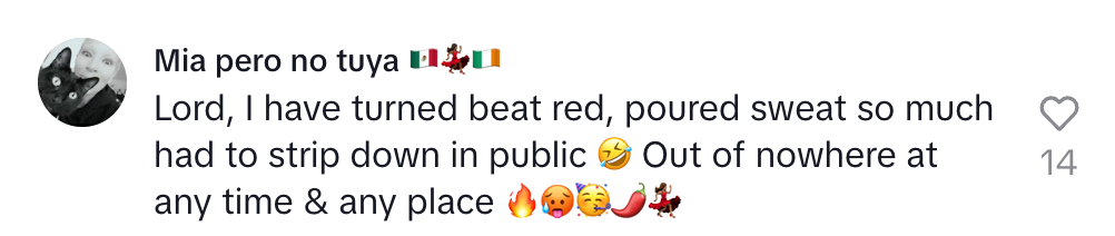 Kommentar på sosiale medier om å bli rød, svette og måtte strippe offentlig med lekne emojier