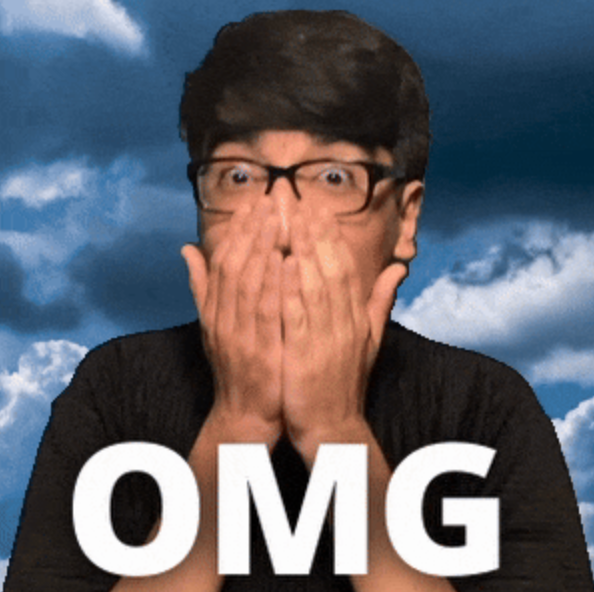 Person with glasses and hands covering mouth in surprise, with "OMG" text in front. Cloudy sky in the background