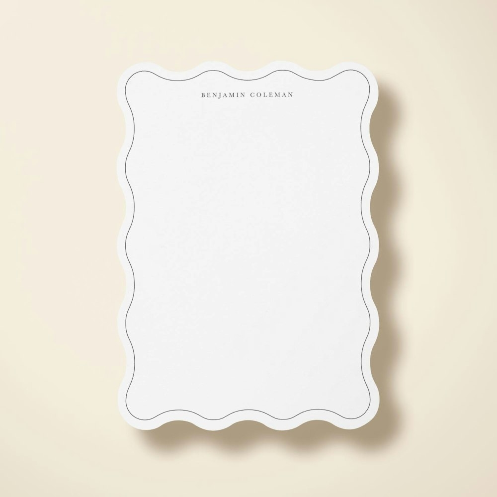 Scalloped-edge notepad with "Benjamin Coleman" at the top, suitable for personalized stationery or gift
