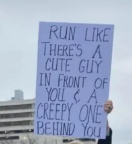 Person holds a motion   saying, "Run similar  there's a cute feline   successful  beforehand   of you &amp;amp; a creepy 1  down  you."