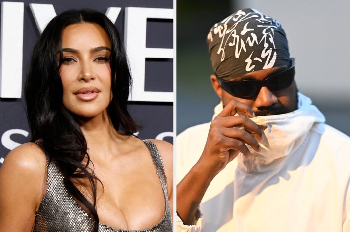 Two celebrities: one in a shimmering dress on a red carpet, the other wearing sunglasses and a patterned headscarf