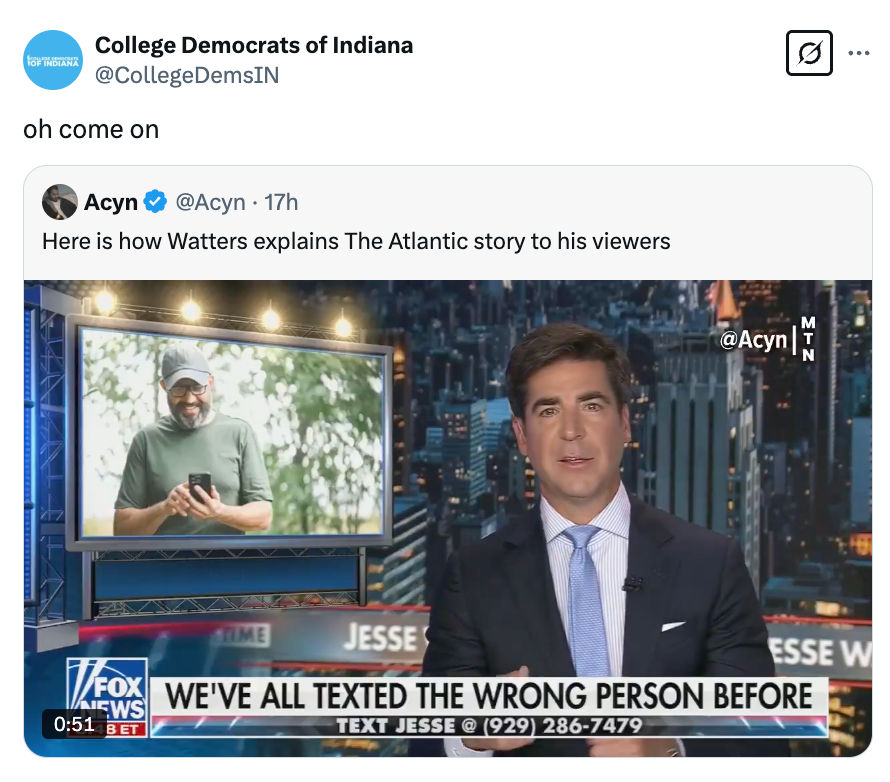 Two news anchors on set; one on a TV screen behind the other. Text: &quot;We&#x27;ve all texted the wrong person before.&quot;