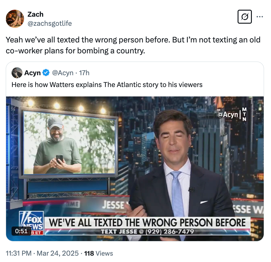 TV screen showing a news broadcast with a man in a suit speaking. Text overlay: &quot;WE&#x27;VE ALL TEXTED THE WRONG PERSON BEFORE.&quot;