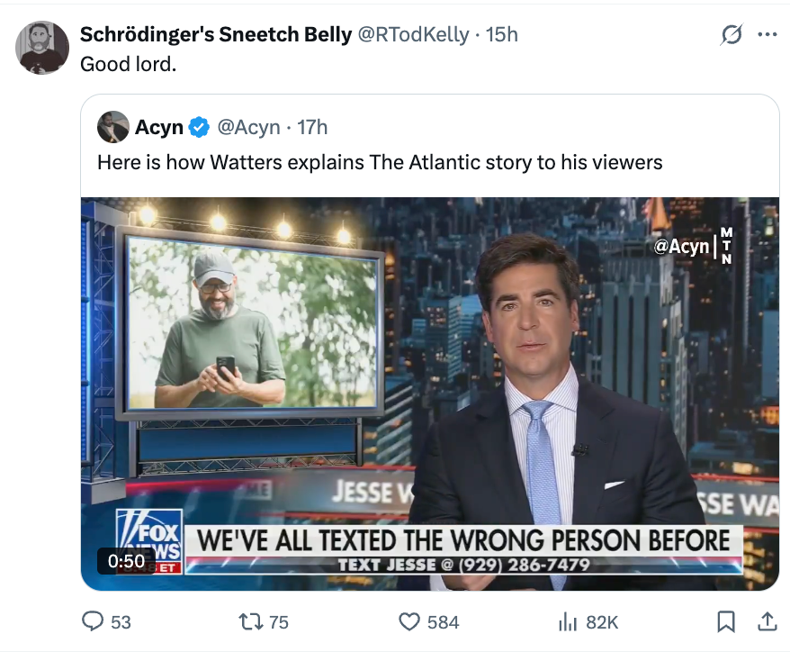 A TV segment shows a news anchor discussing a story, with a fullscreen image of another person behind him. Twitter user&#x27;s commentary reads, &quot;Good lord.&quot;