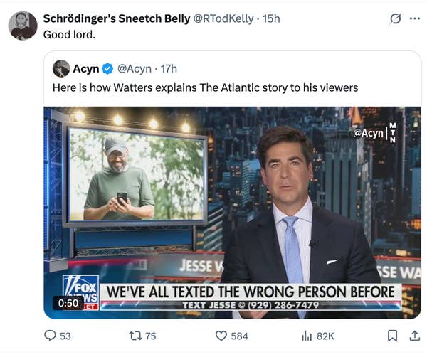 A TV segment shows a news anchor discussing a story, with a fullscreen image of another person behind him. Twitter user&#x27;s commentary reads, &quot;Good lord.&quot;