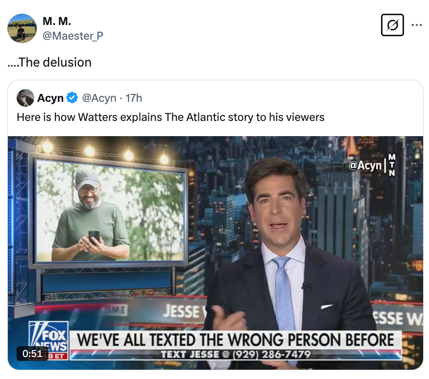 A news anchor discusses a story beside a screen showing a man using a smartphone. Tweet caption reads, &quot;The delusion.&quot;