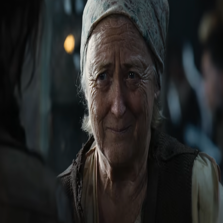 An older woman looks emotionally at another person off-screen