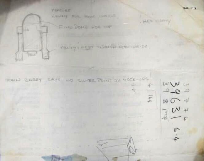 Sketch of a machine with notes and a small column of numbers; mentions about height adjustment and bone position for mock-ups
