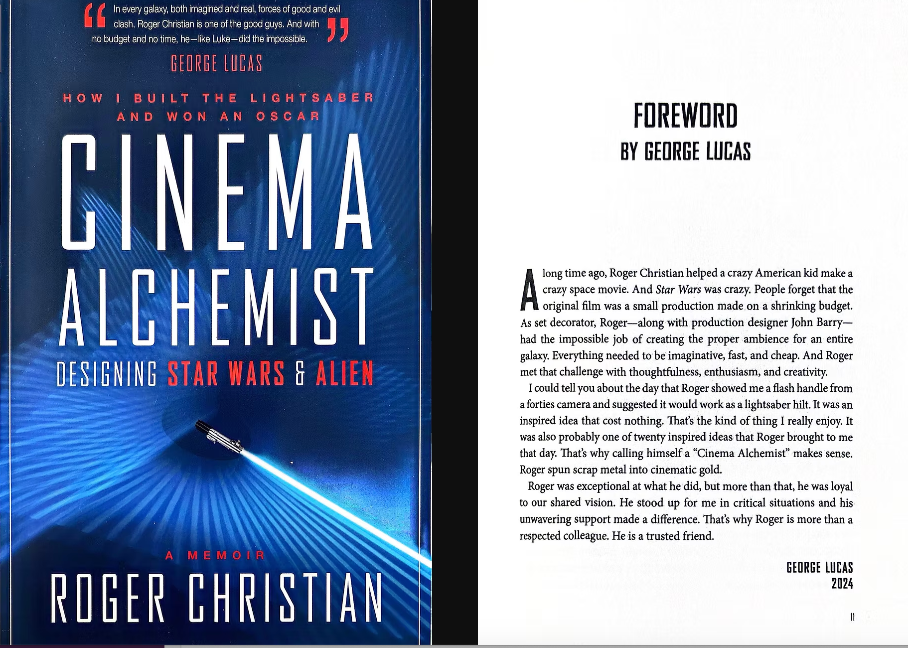 Cover and foreword of &quot;Cinema Alchemist&quot; by Roger Christian; George Lucas praises Christian's impact on Star Wars and his innovative filmmaking