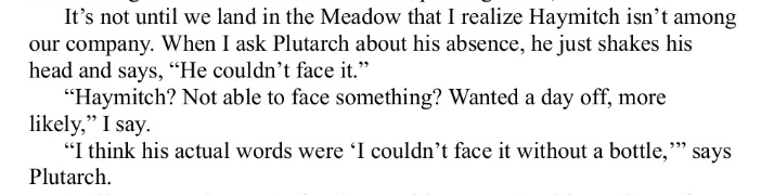 Excerpt from a fictional story discussing a character named Haymitch, who couldn't face an event without drinking
