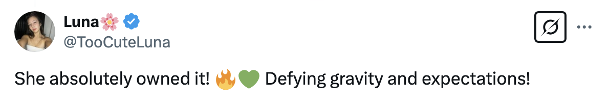 "She absolutely owned it! ?? Defying gravity and expectations!"