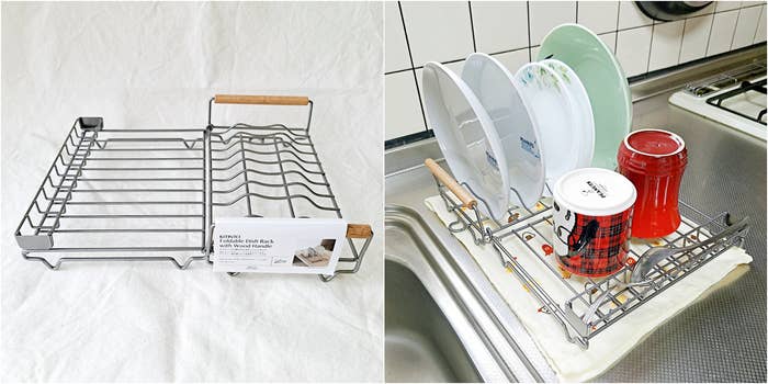 スリーコインズ「ウッドハンドル折りたたみディッシュラック/KITINTO」