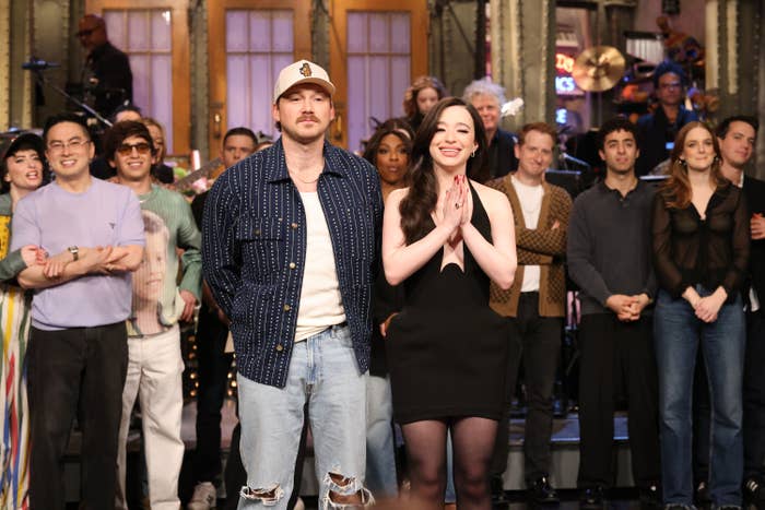 Morgan Wallen and Mikey Madison during Goodnights &amp;amp; Credits on SNL