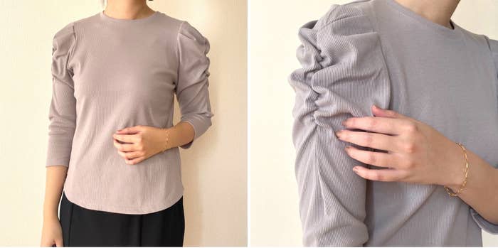 GUの「ギャザースリーブT(7分袖)Z」