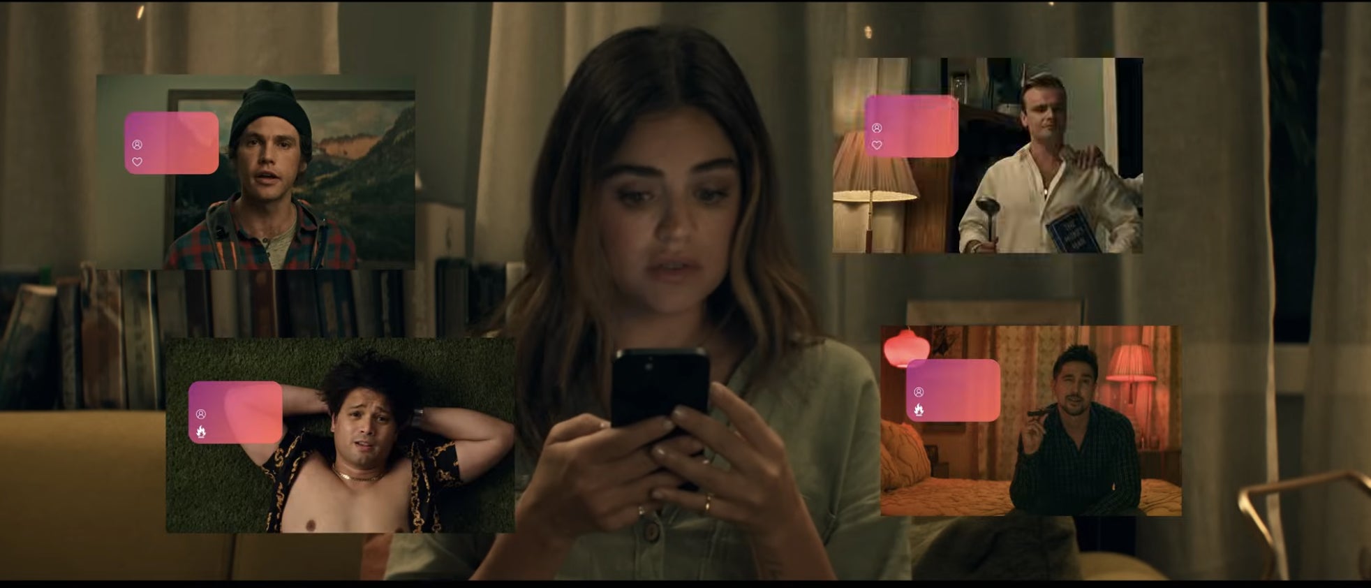 Lucy Hale looking at online dating matches in "F Marry Kill."