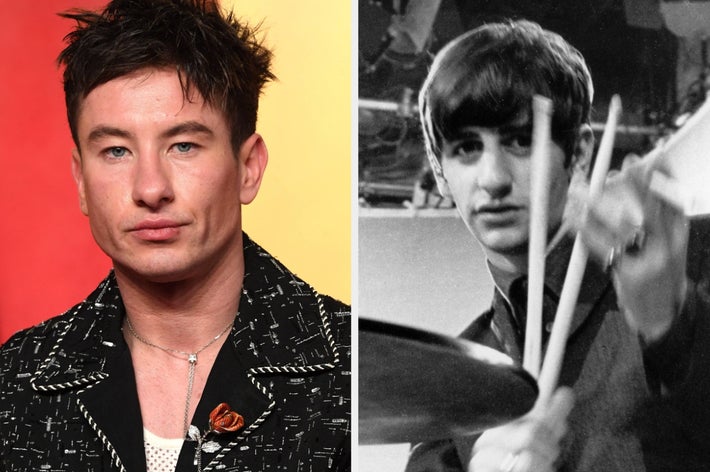 Barry Keoghan on a red carpet vs. Ringo Starr playing the drums in 1963