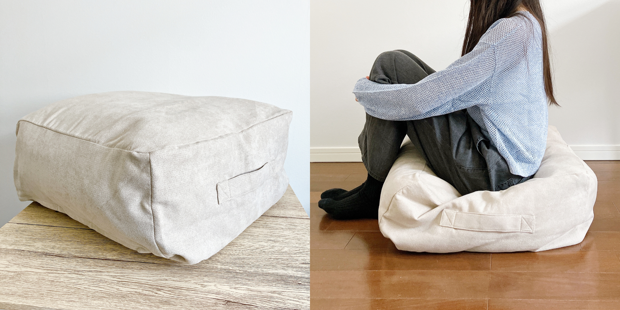 ニトリの「【デコホーム商品】布団収納クッションカバー シェニーIV（アイボリー）」