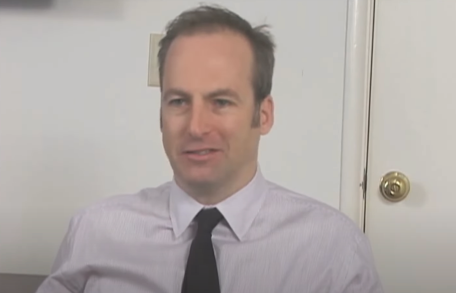 Bob Odenkirk in a tie and button-up shirt, auditioning for &quot;The Office&quot;